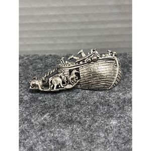 Noah's Ark Silver Tone TOFA Signed Brooch